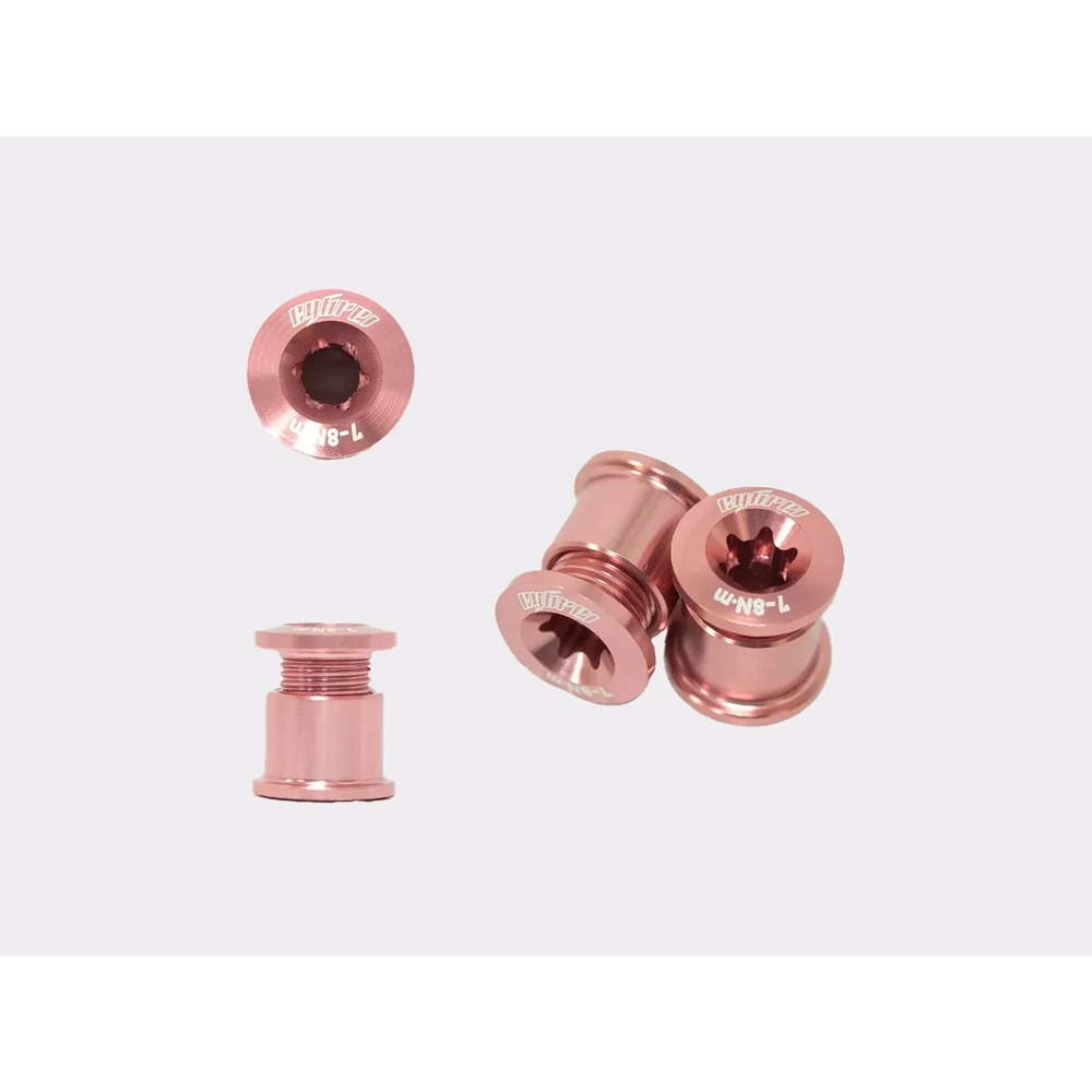Cybrei Aluminium 2X Chainring Bolt Kit - Pink (1 set = 5 bolts)