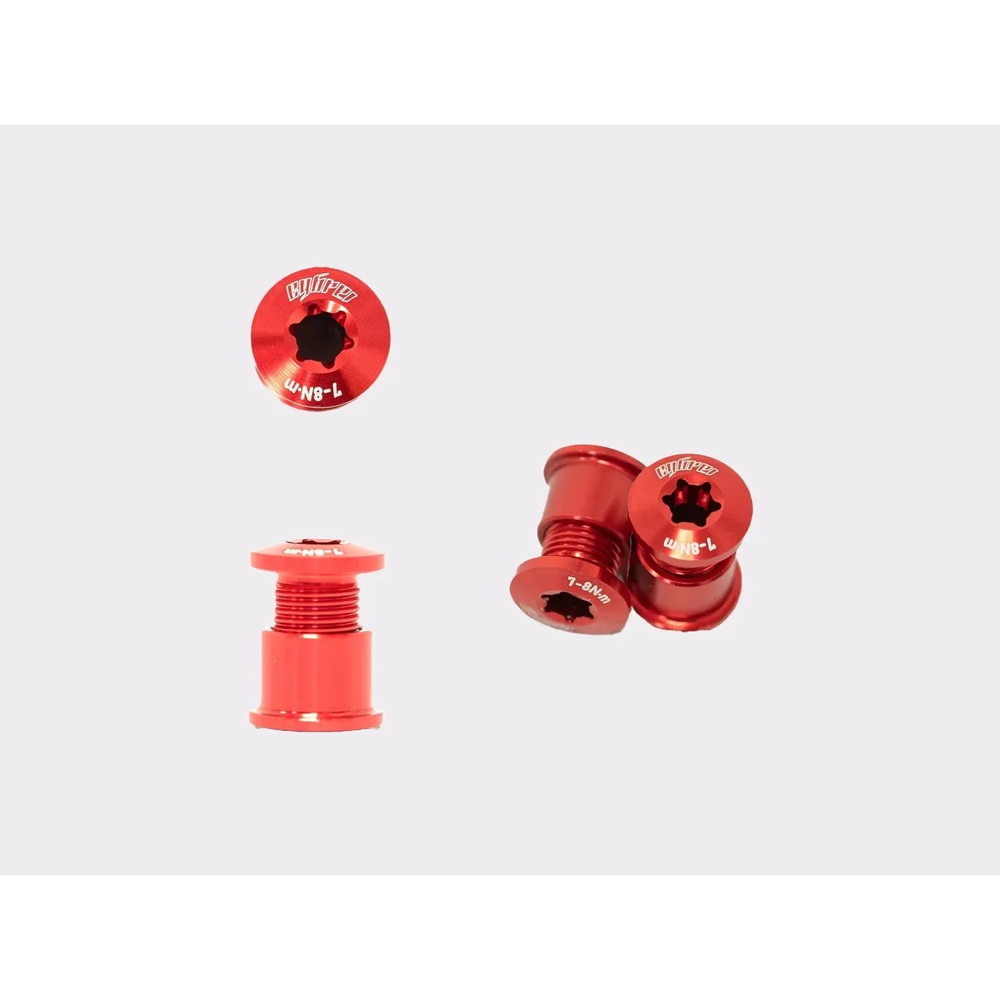Cybrei Aluminium 2X Chainring Bolt Kit - Red (1 set = 5 bolts)