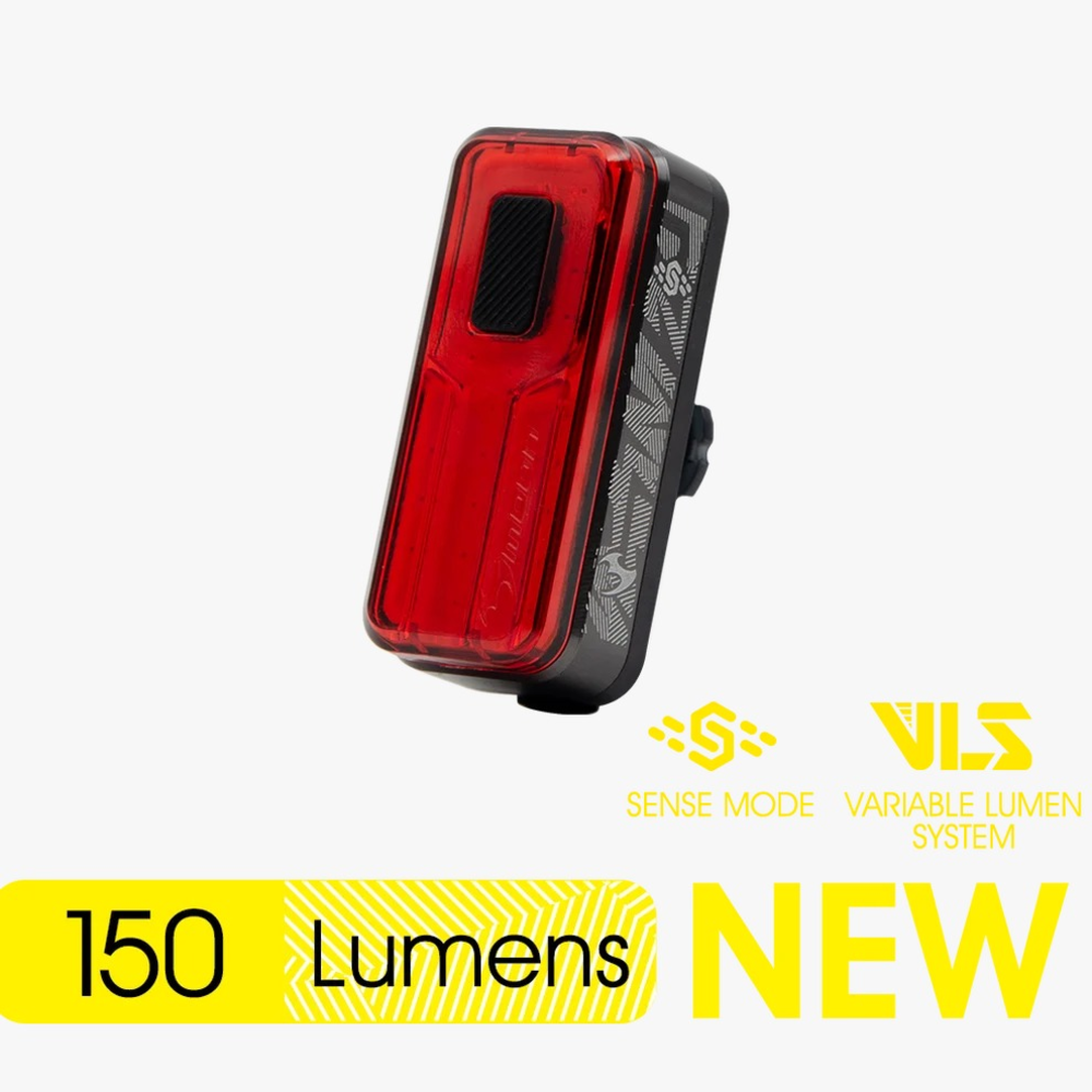 MOON Helix Sense 150 Smart Rear Light MOON Helix Sense 150 lumen smart bicycle rear light with CNC aluminum heatsink casing and brake sensor displayed against a clean background